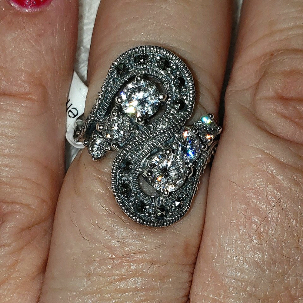 Sz. 8, Swiss Marcasite & Simulated Diamond Ring, 925 Silver, 3.33 carats NWT